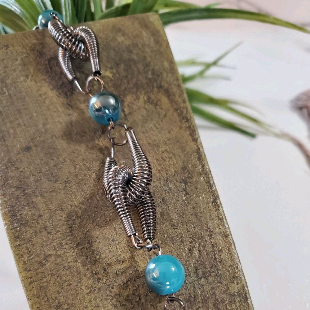 Coil Necklace with Blue Beads & Earring Set